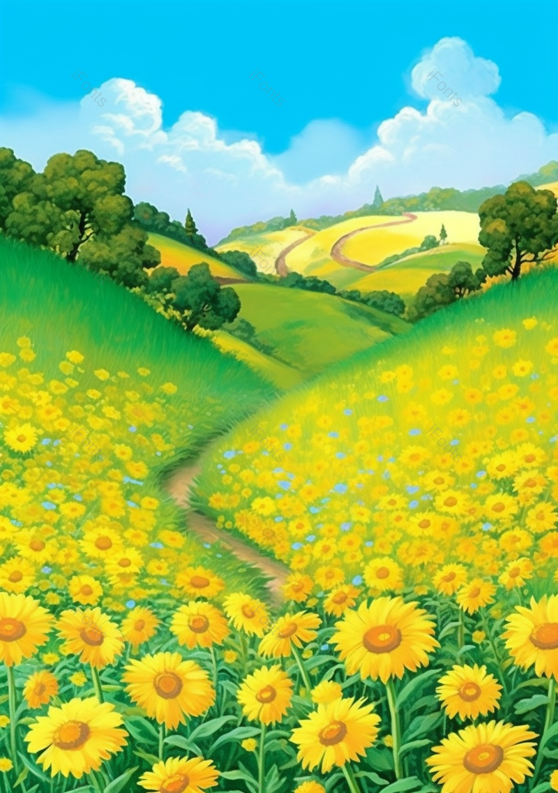 春天大自然春分花丛黄花草地漫山遍野田园风景,插画/手绘图,插画/手绘图库,插画/手绘图下载,插画/手绘